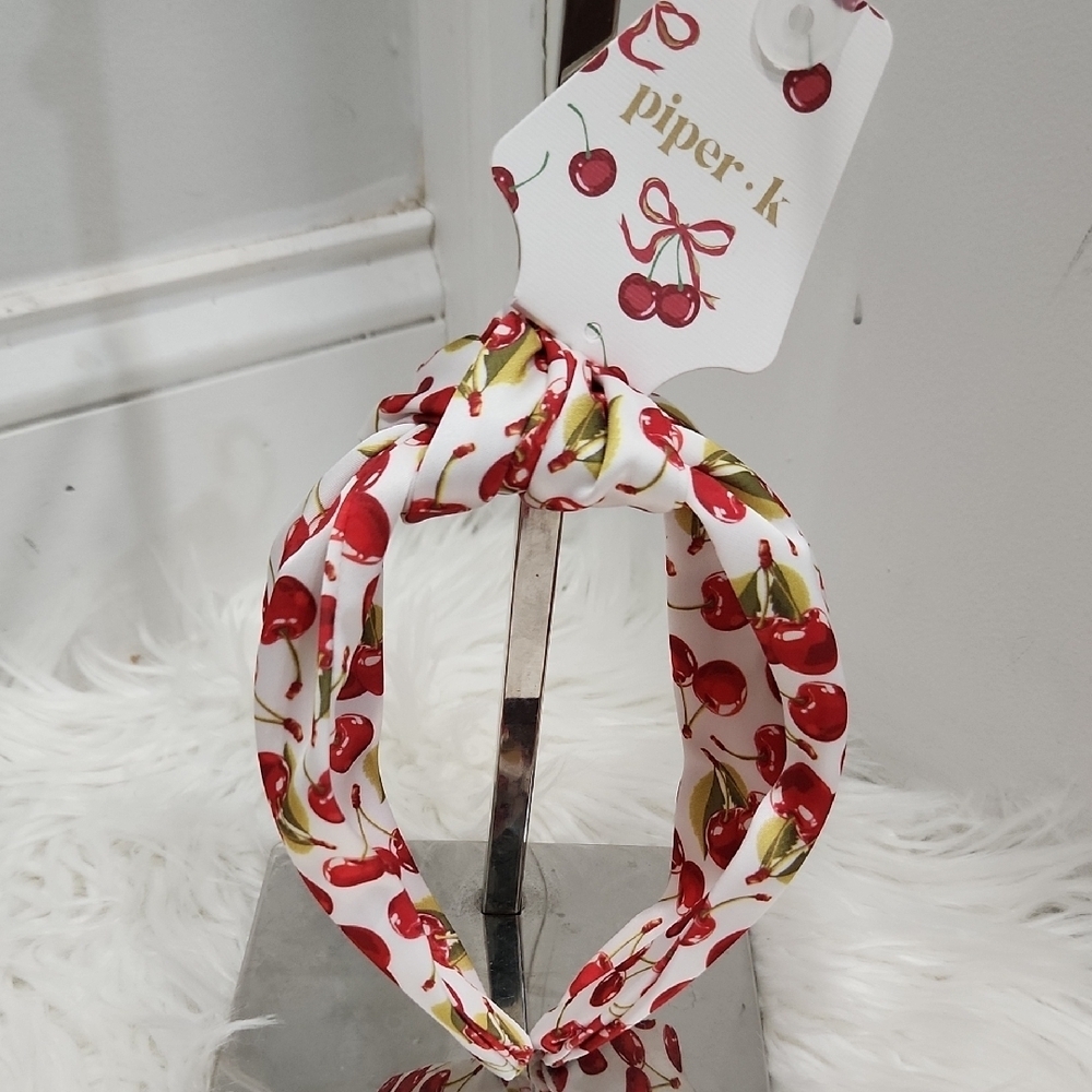 🍒▪️Piper K ▪️Cherry Print Headband - White